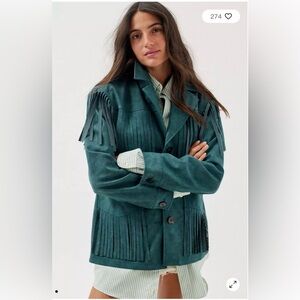 Urban Outfitters Fringe Jacket Faux Suede Western Boho Green Size XS NWT